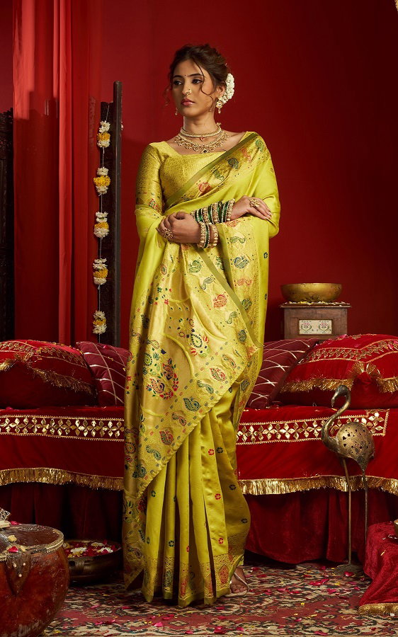 Meera 334 Party Wear Zari Weaving Paithani Silk Saree with Un Stitched Blouse