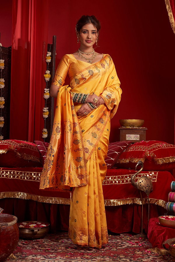 Meera 334 Party Wear Zari Weaving Paithani Silk Saree with Un Stitched Blouse