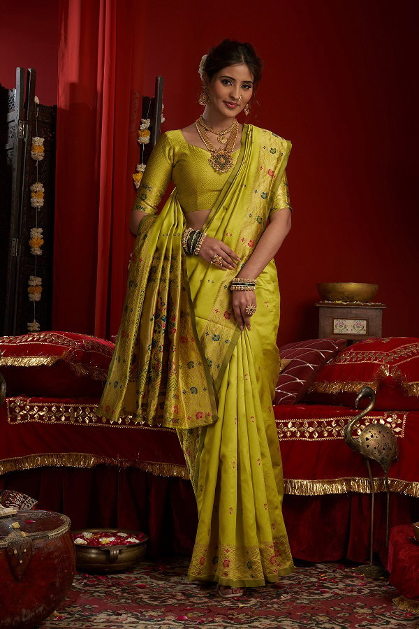 Meera 334 Party Wear Zari Weaving Paithani Silk Saree with Un Stitched Blouse