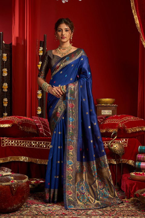 Meera 334 Party Wear Zari Weaving Paithani Silk Saree with Un Stitched Blouse