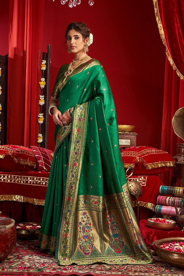 Meera 334 Party Wear Zari Weaving Paithani Silk Saree with Un Stitched Blouse