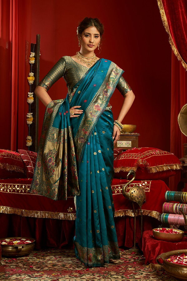 Meera 334 Party Wear Zari Weaving Paithani Silk Saree with Un Stitched Blouse