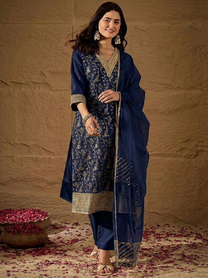 Navya Kurti 246 Party Wear Jauqard Worked Chanderi Silk Kurti with Bottom and Dupatta
