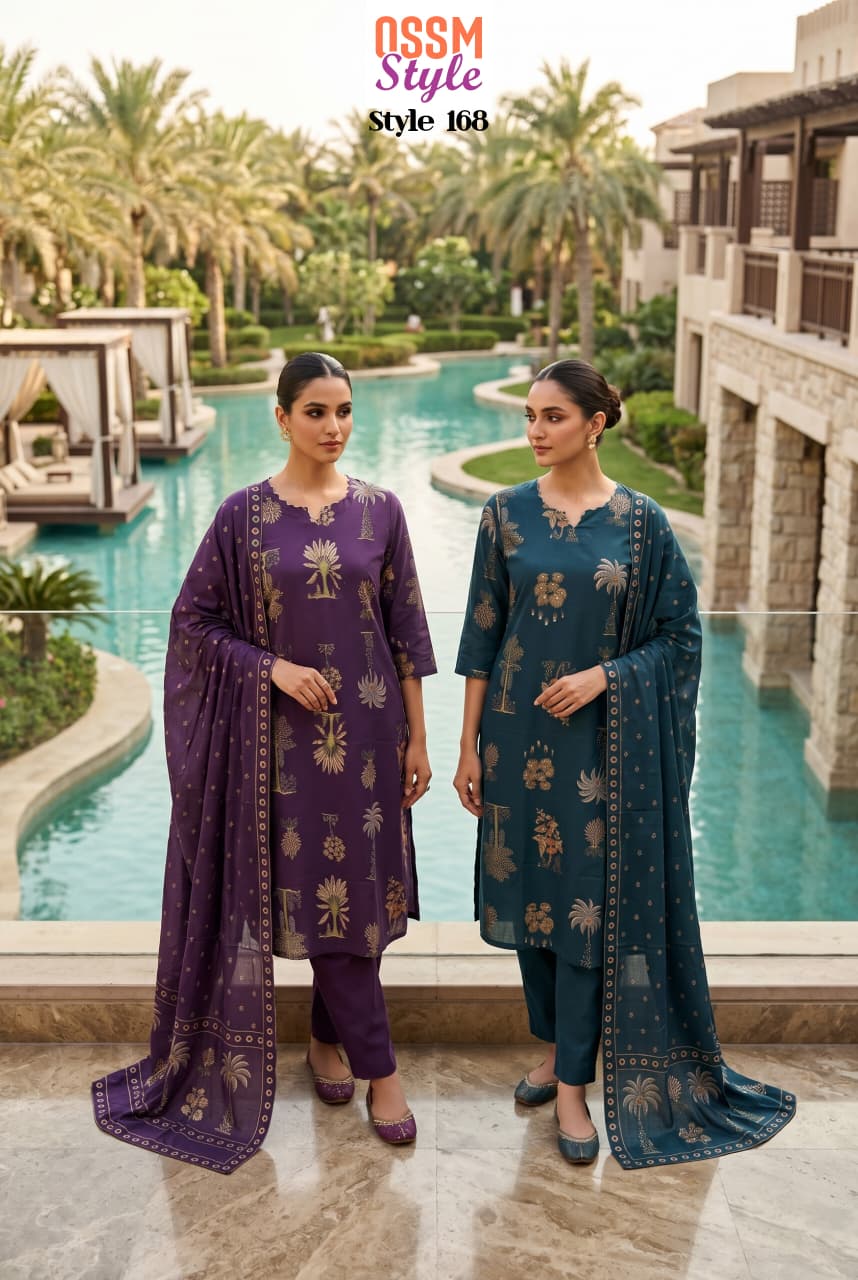 Ossm Style 168 Cotton Dhabu Printed Kurti With Bottom Dupatta