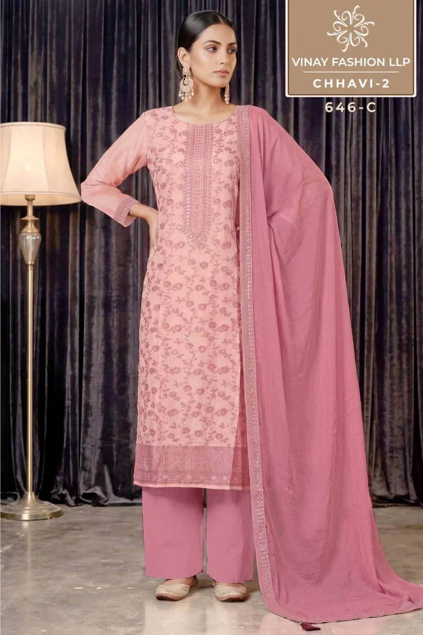 Vinay Kuleesh Chhavi Vol 2 Vis Muslin Handworked Salwar Kameez Collection