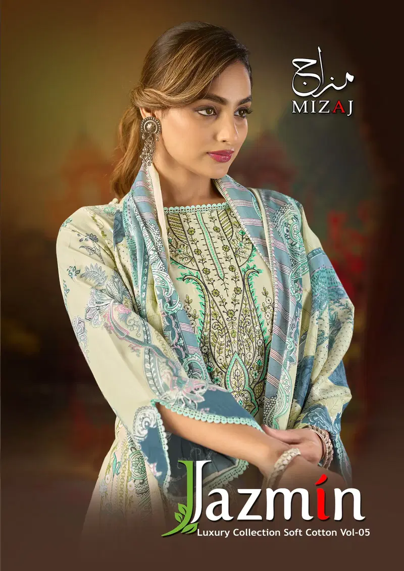 Mizaj Jazmin Vol 5 Cotton Embroidered Karachi Dress Material Collection
