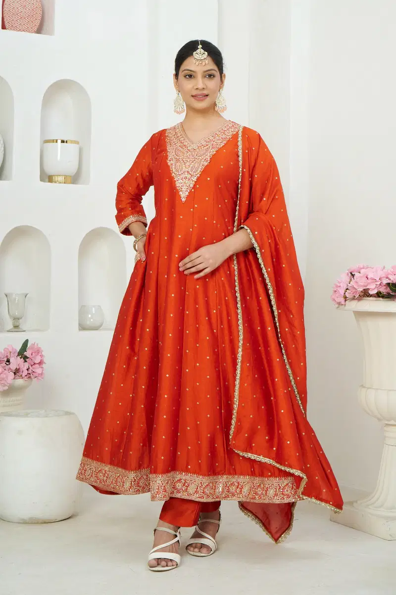 Tunic House Nargis Vichitra Silk Anarkali Kurti With Bottom Dupatta