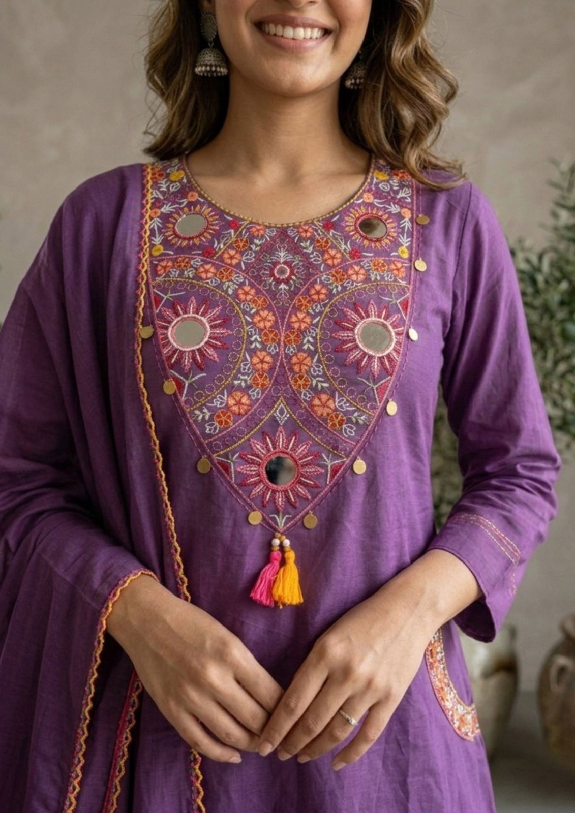 Vitara Khushali Dhabu Cotton Embroidery Kurti Bottom With Dupatta