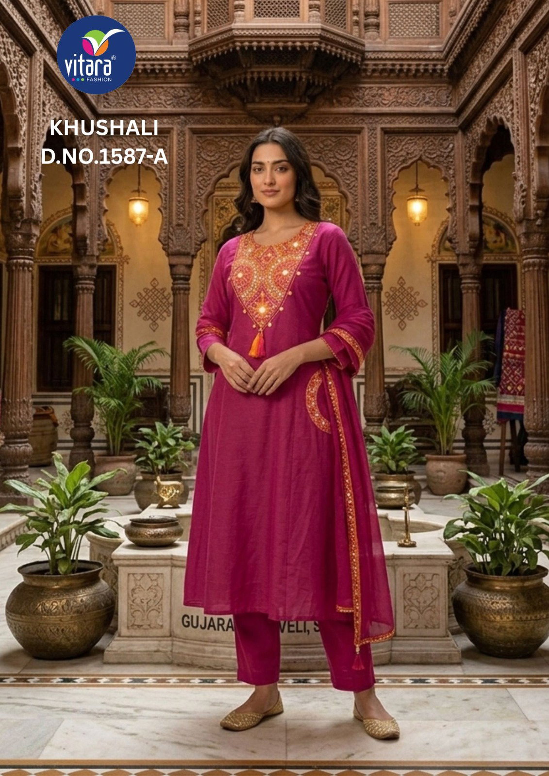 Vitara Khushali Dhabu Cotton Embroidery Kurti Bottom With Dupatta