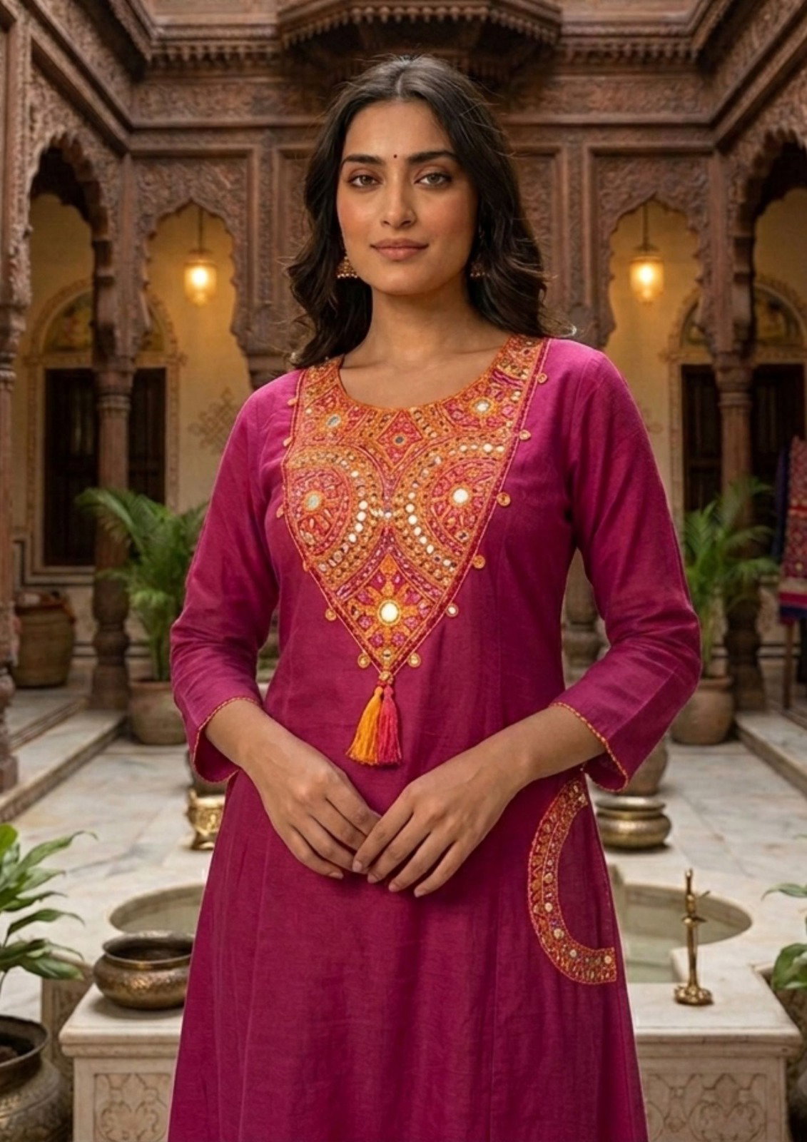 Vitara Khushali Dhabu Cotton Embroidery Kurti Bottom With Dupatta
