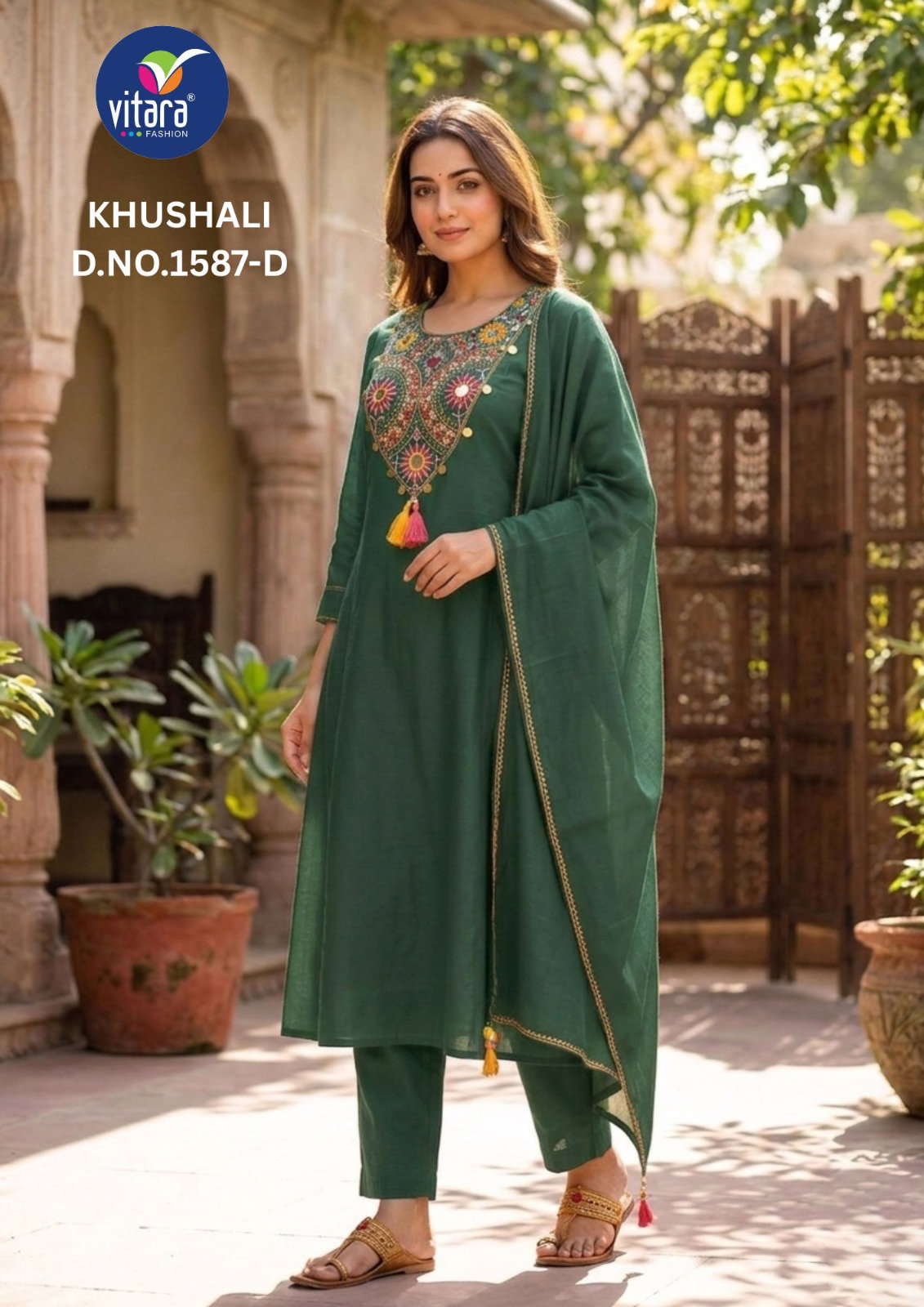 Vitara Khushali Dhabu Cotton Embroidery Kurti Bottom With Dupatta