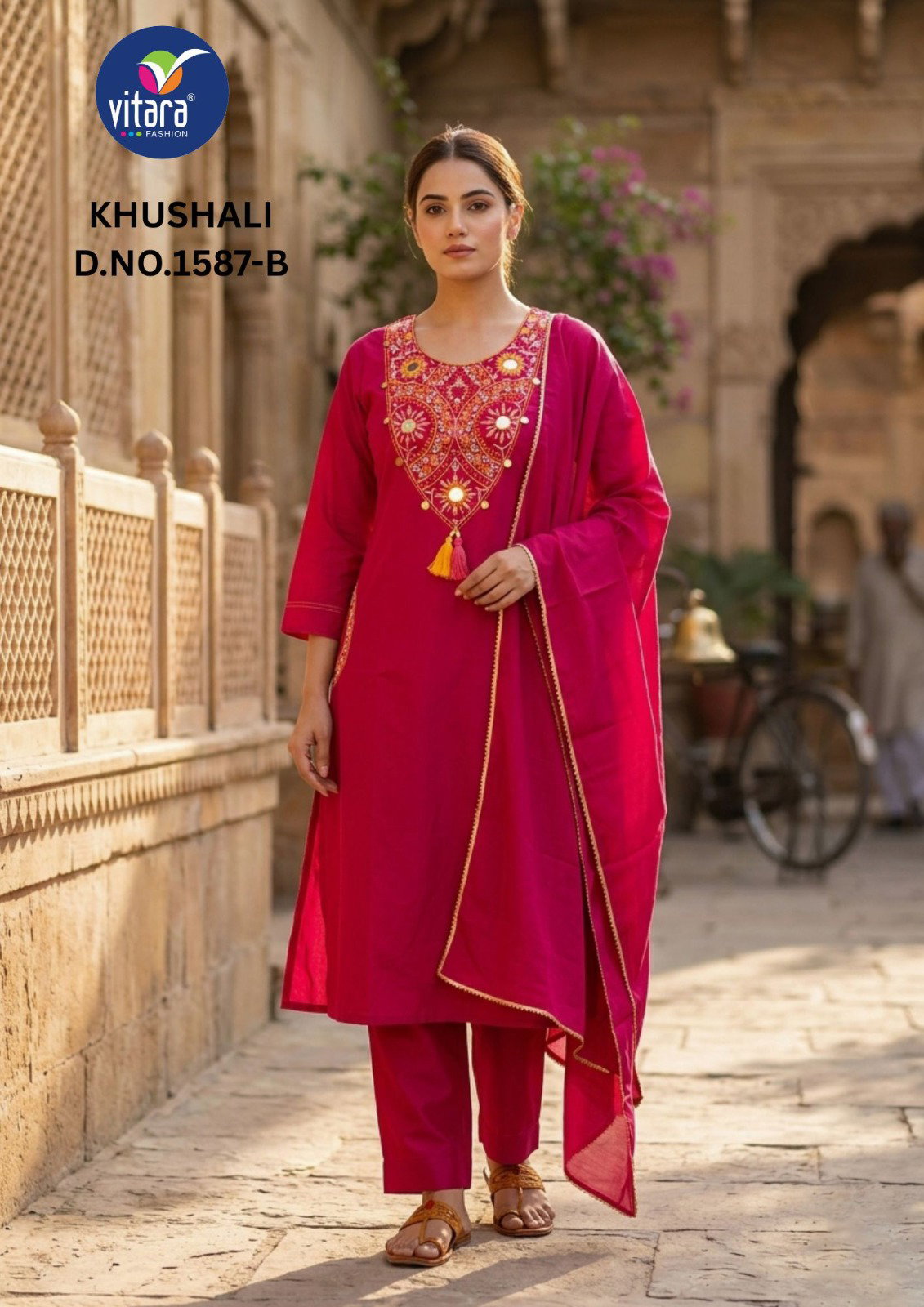 Vitara Khushali Dhabu Cotton Embroidery Kurti Bottom With Dupatta