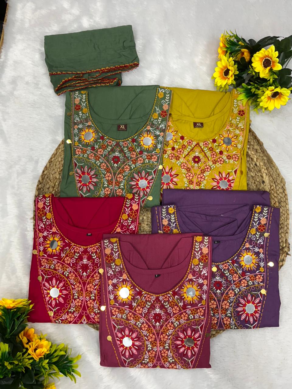 Vitara Khushali Dhabu Cotton Embroidery Kurti Bottom With Dupatta