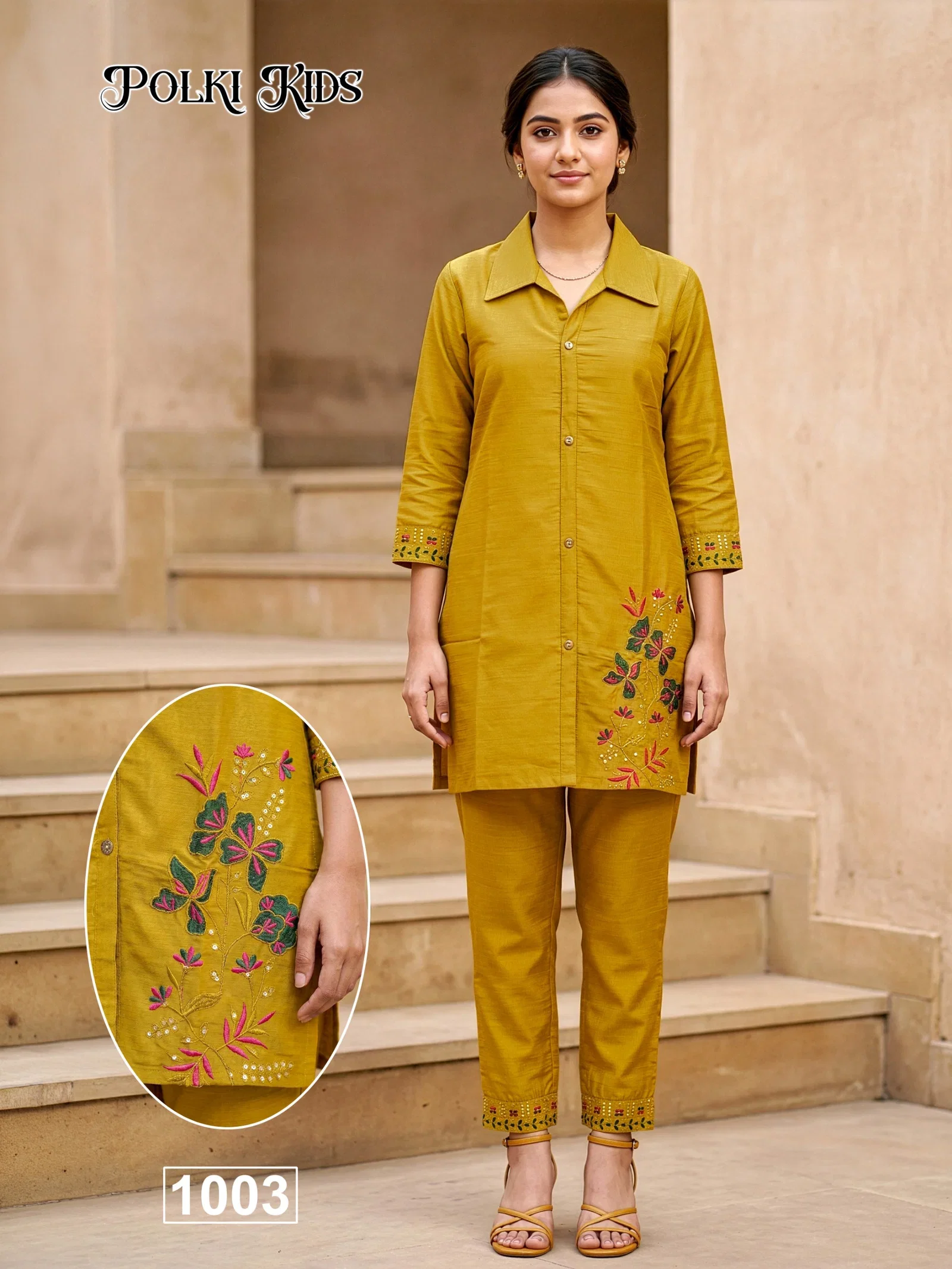 Polki Kids Vertican Silk Embroidery Sequence Worked Co Ord Set Collection