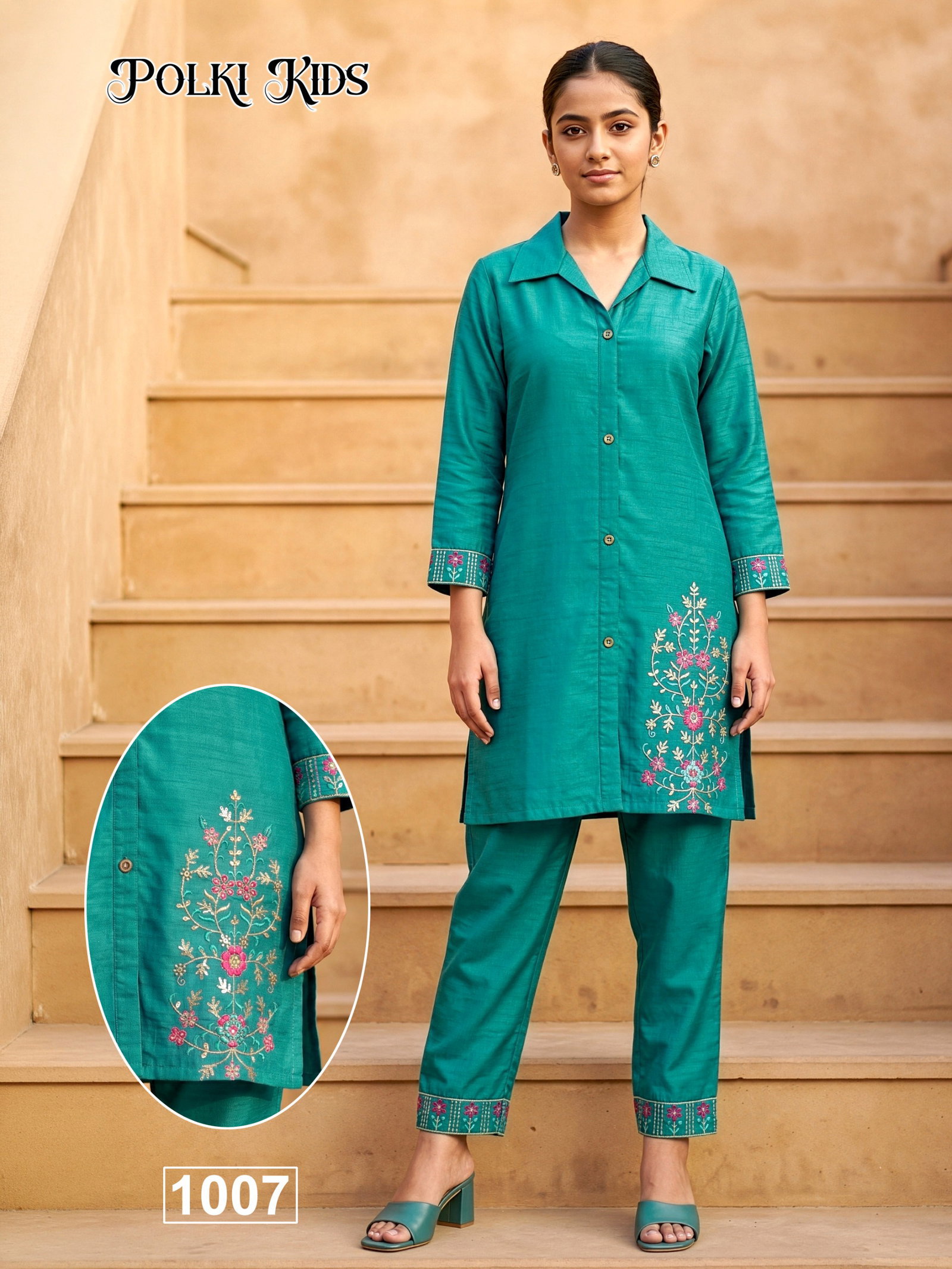 Polki Kids Vertican Silk Embroidery Sequence Worked Co Ord Set Collection