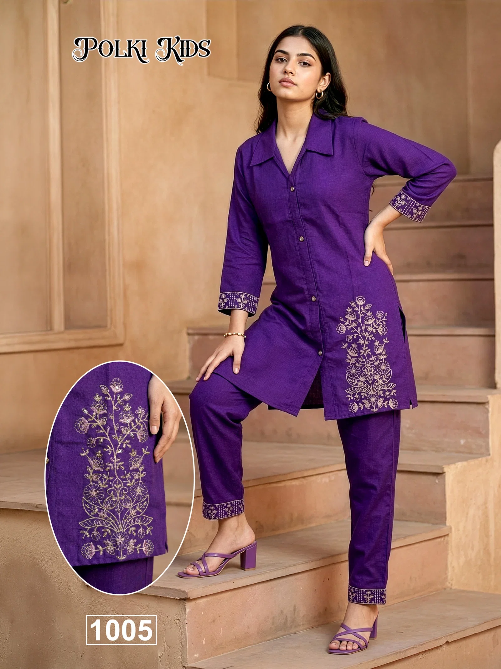 Polki Kids Vertican Silk Embroidery Sequence Worked Co Ord Set Collection