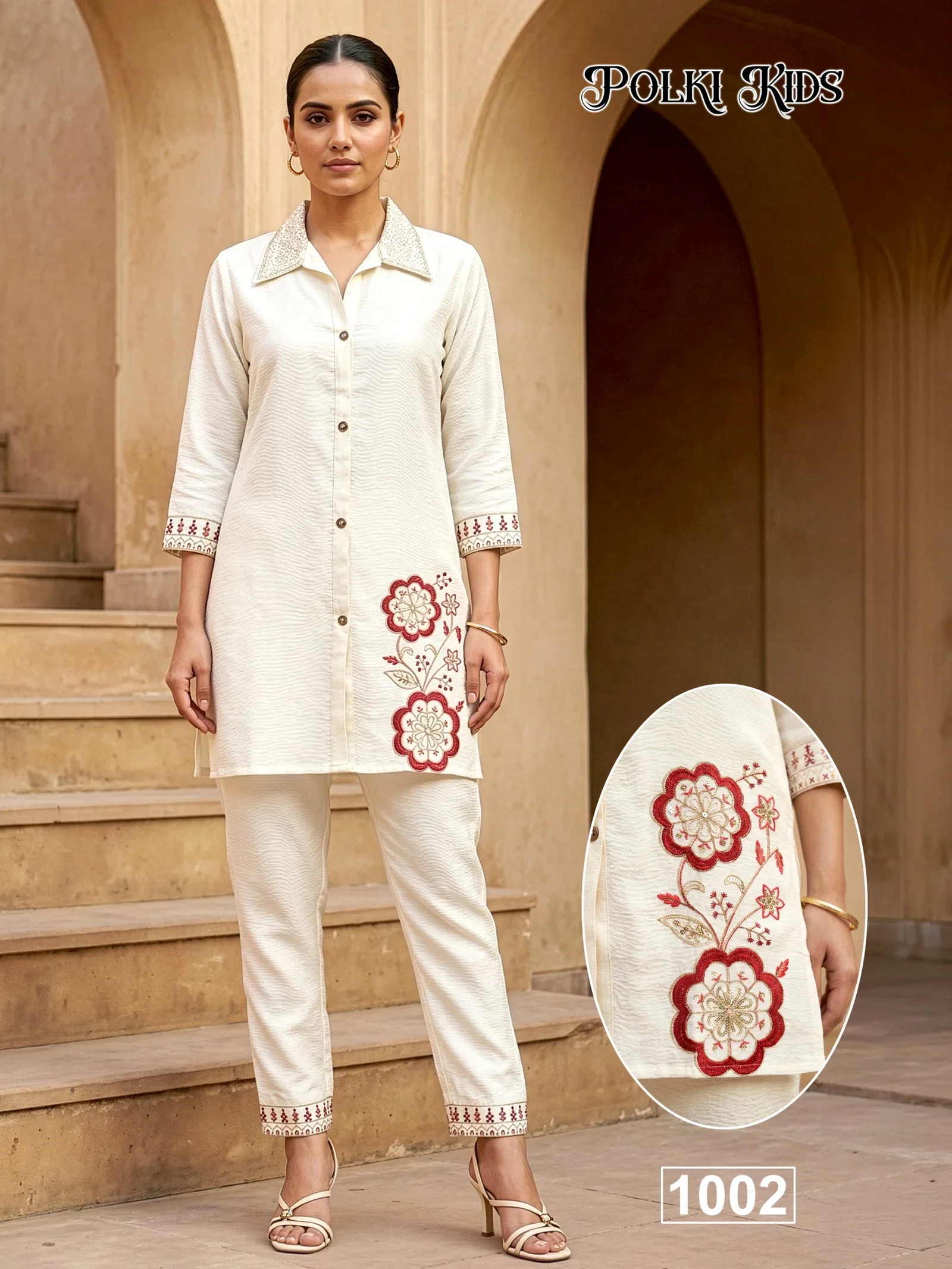 Polki Kids Vertican Silk Embroidery Sequence Worked Co Ord Set Collection