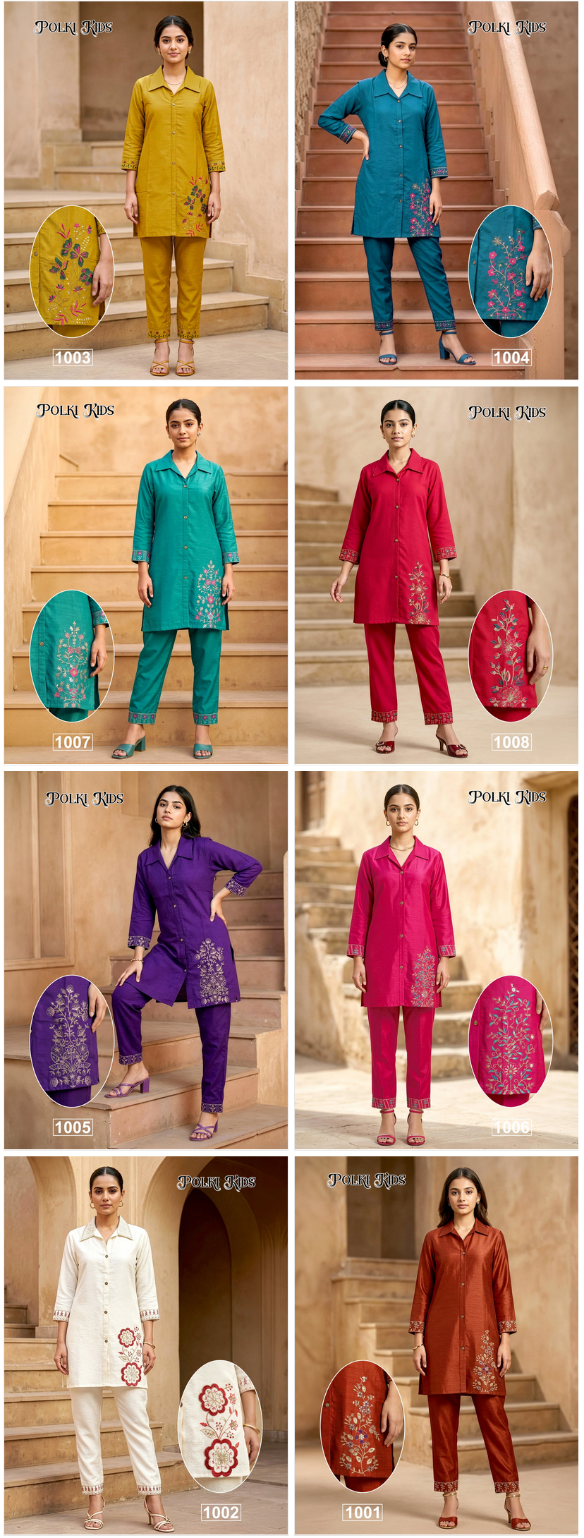 Polki Kids Vertican Silk Embroidery Sequence Worked Co Ord Set Collection