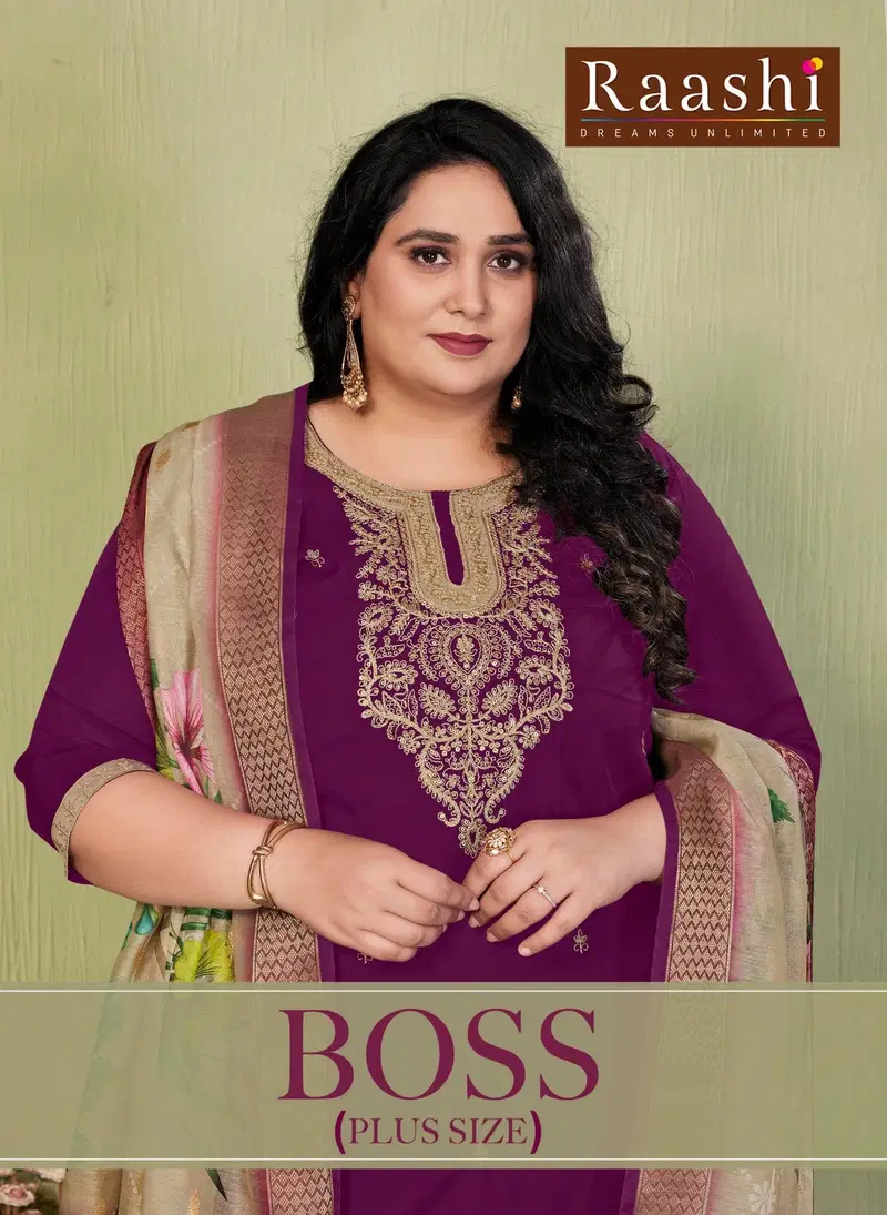 Raashi Boss Plus Size Roman Silk Embroidered Kurti With Dupatta Collection
