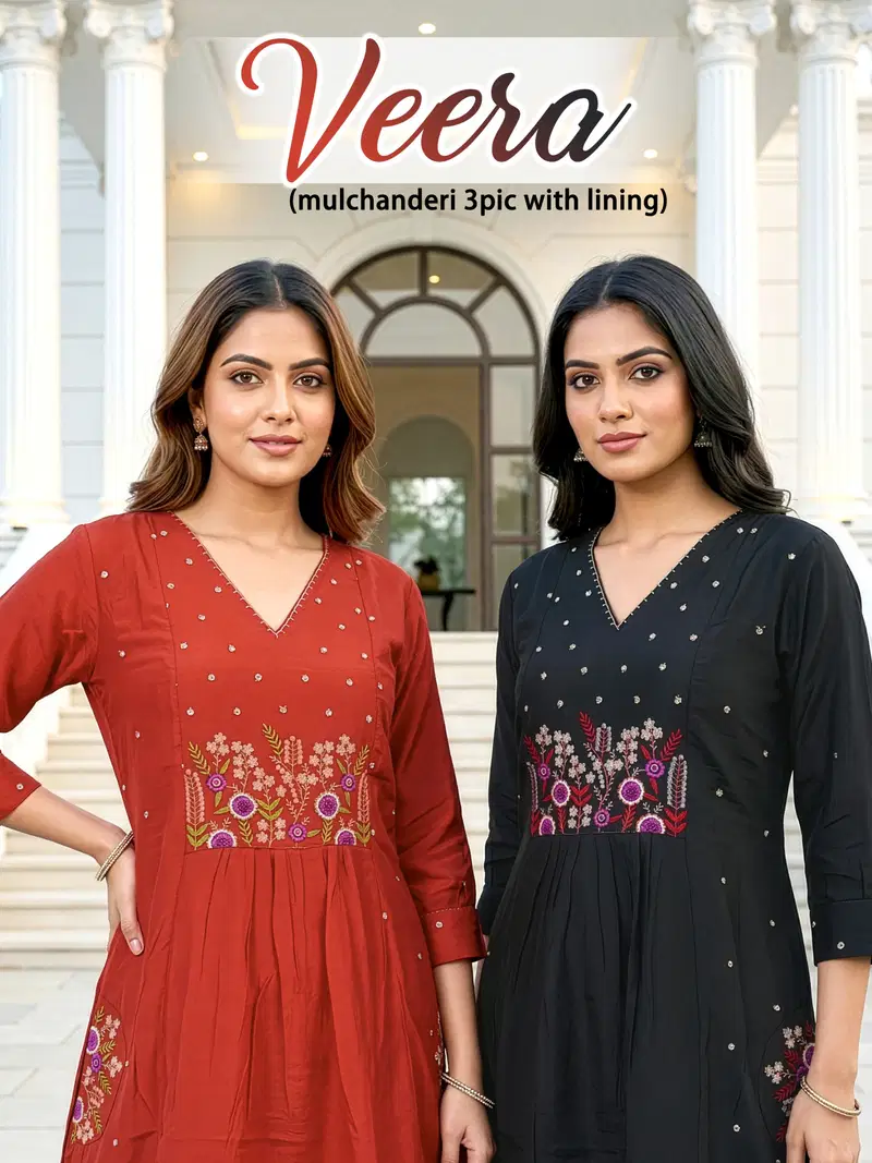 Veera Vol 6 Mul Chanderi Embroidered Anarkali Kurti Set Collection