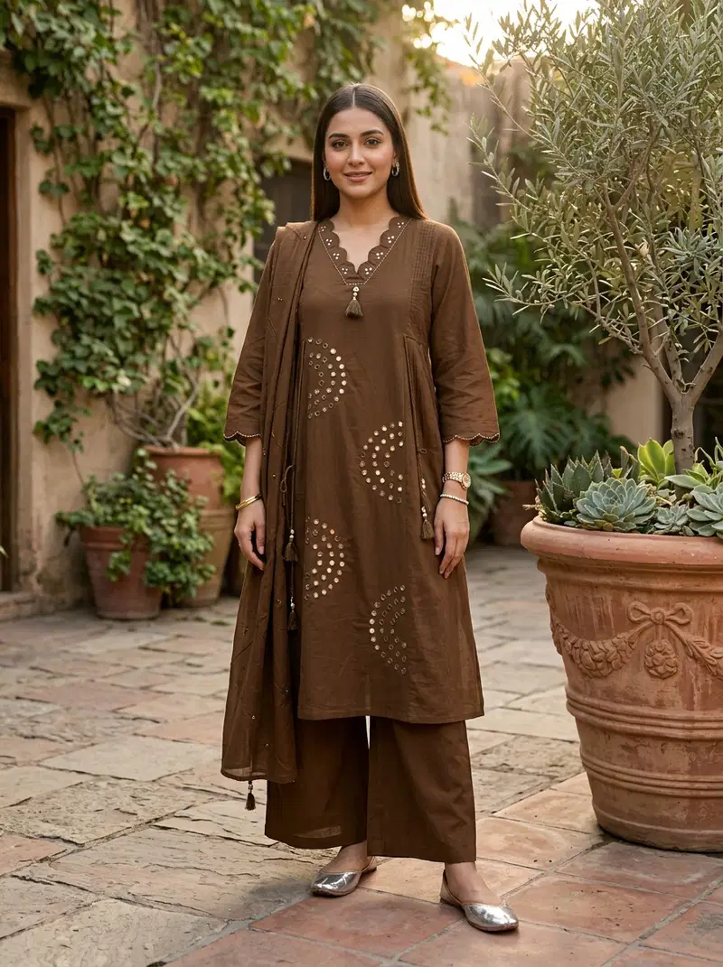 Naisha K 903 Pure Mul Cotton With Mirror Work Kurti With Bottom Dupatta Collection