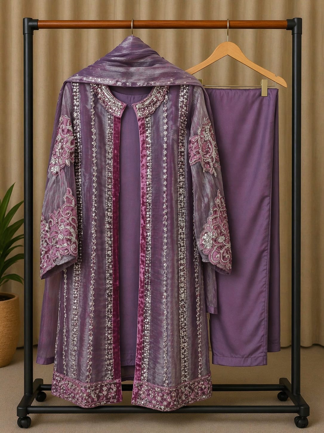 Luxury Pret LPC 345 Burberry silk with embroidery koti With Inner bottom Dupatta Collation 