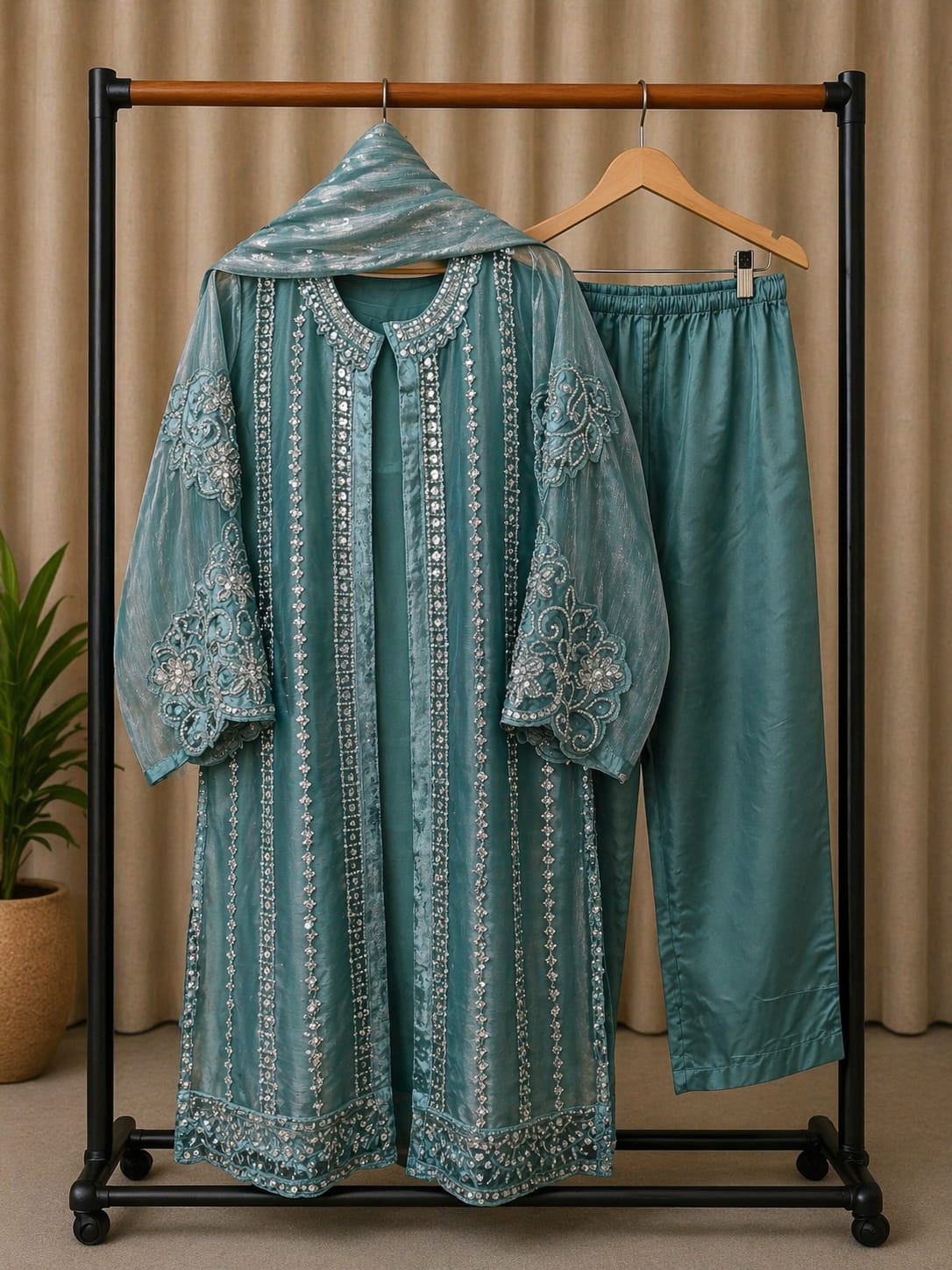 Luxury Pret LPC 345 Burberry silk with embroidery koti With Inner bottom Dupatta Collation 