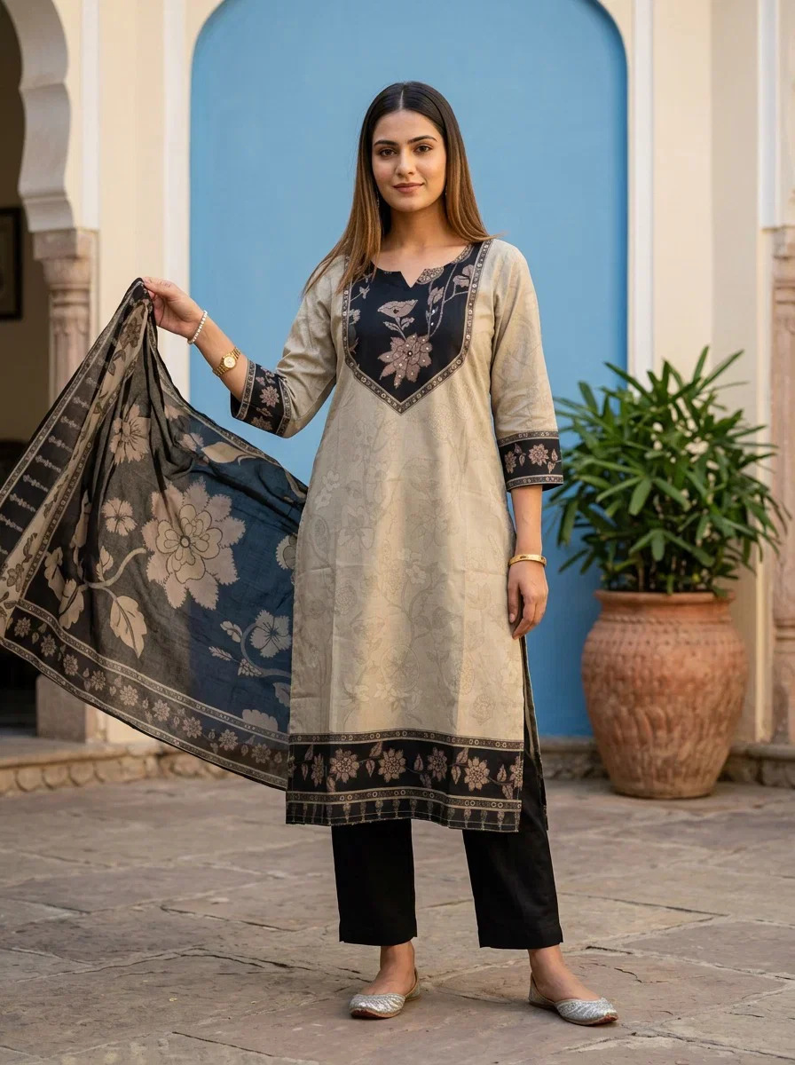 Naisha K 904 Cotton Printed Kurti With Bottom Dupatta Collection