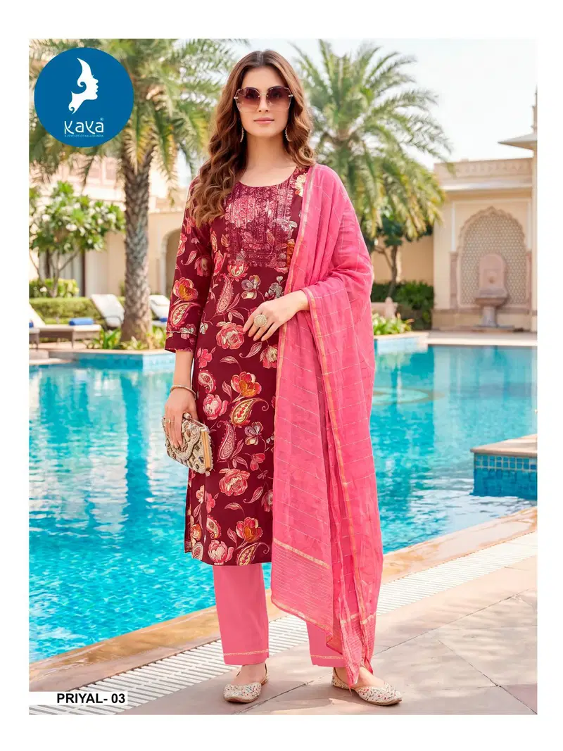 Kaya Priyal Rayon Foil Printed Kurti With Bottom Dupatta