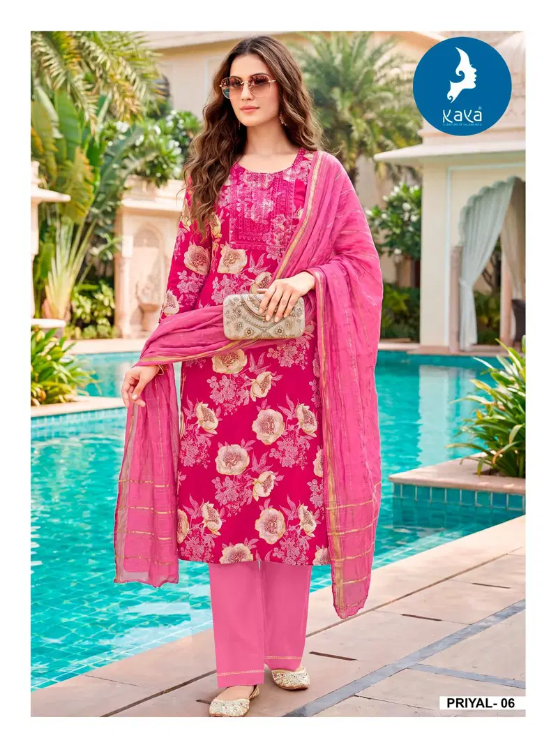 Kaya Priyal Rayon Foil Printed Kurti With Bottom Dupatta
