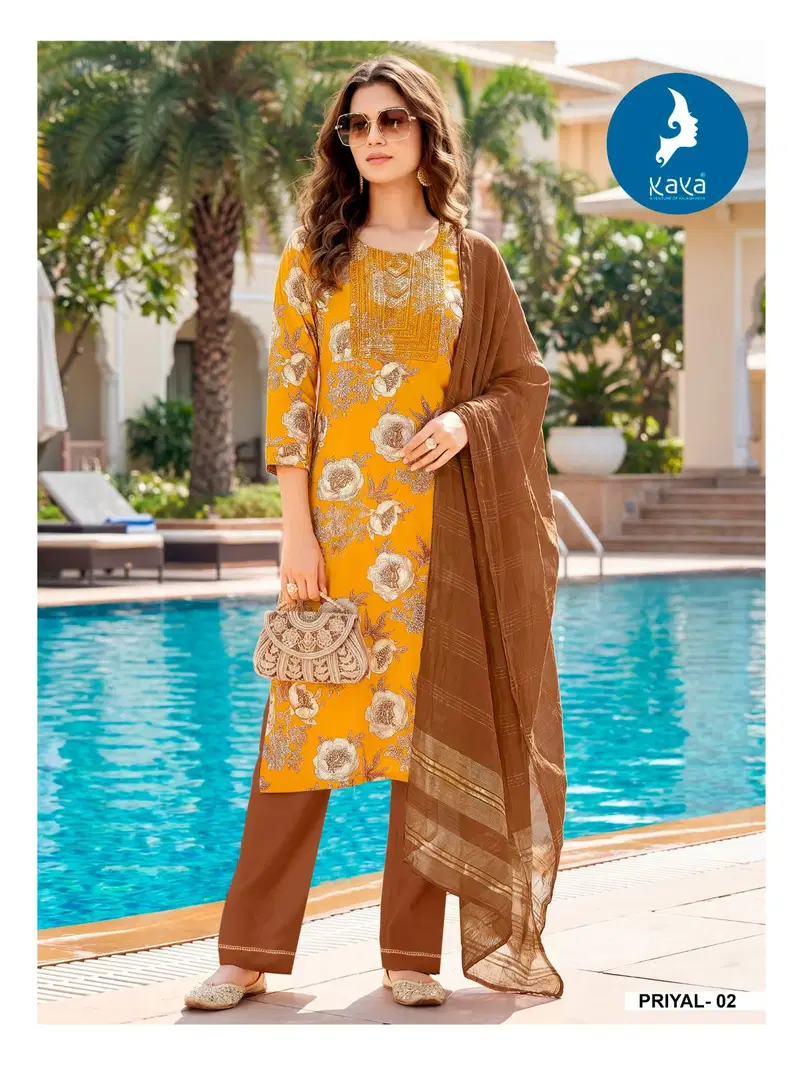 Kaya Priyal Rayon Foil Printed Kurti With Bottom Dupatta