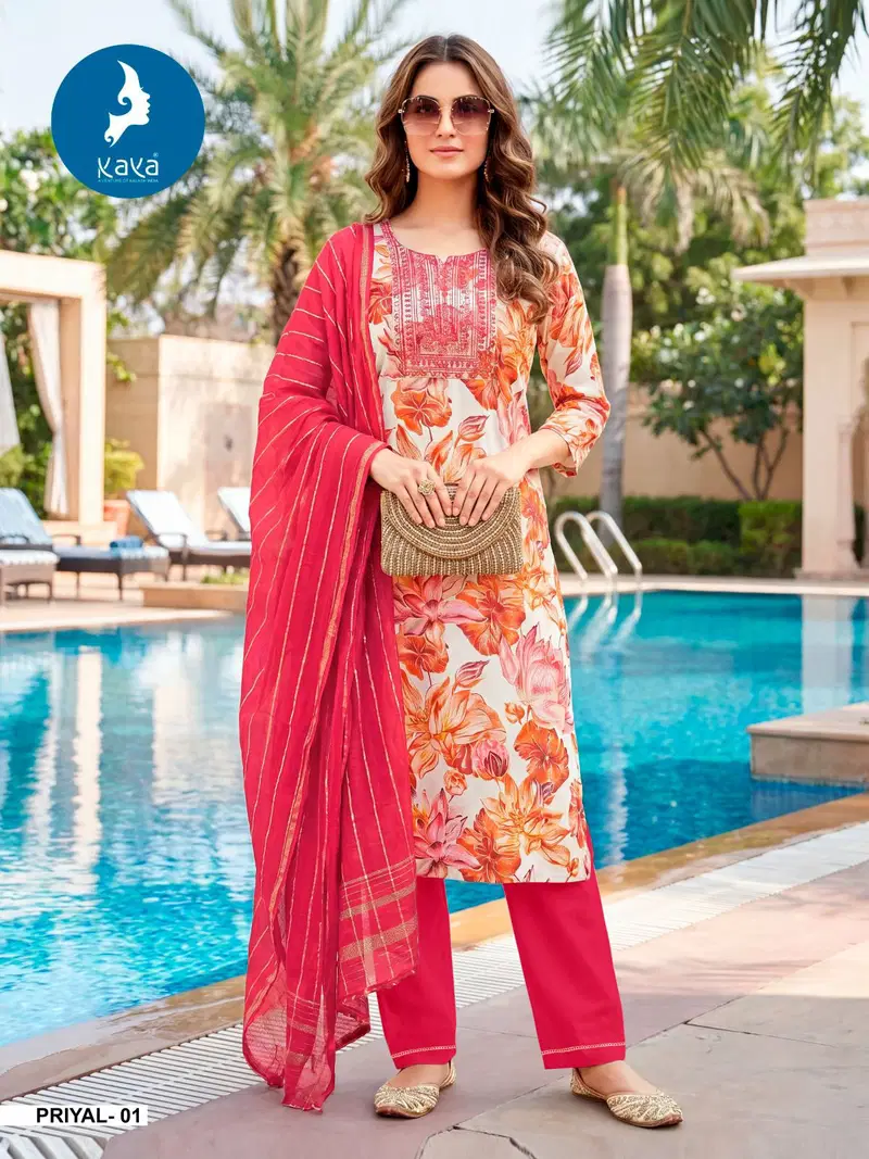 Kaya Priyal Rayon Foil Printed Kurti With Bottom Dupatta