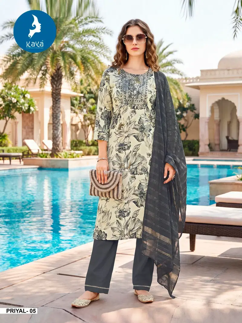 Kaya Priyal Rayon Foil Printed Kurti With Bottom Dupatta