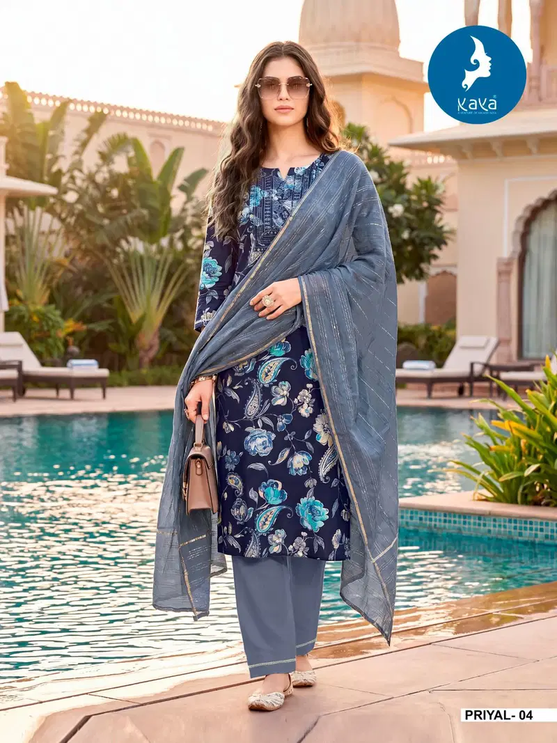 Kaya Priyal Rayon Foil Printed Kurti With Bottom Dupatta