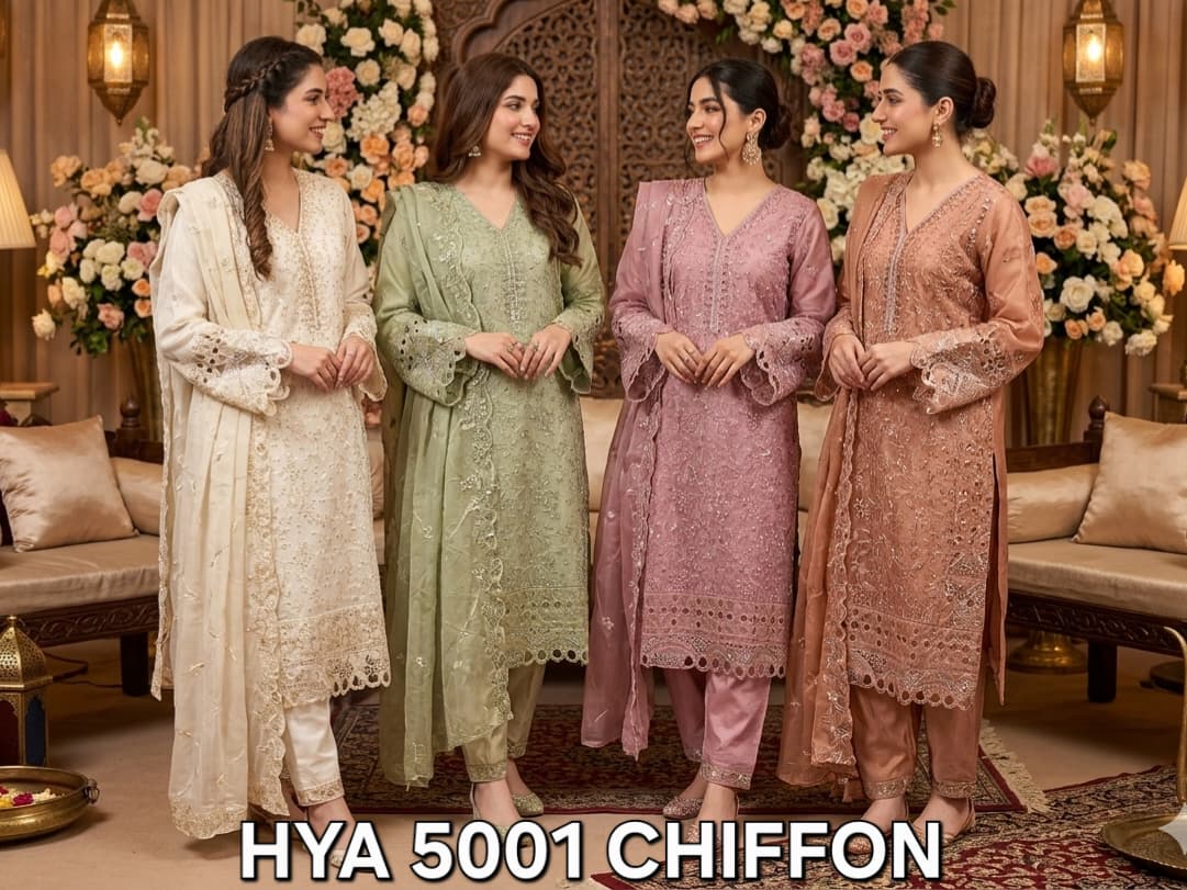 FM Hya 5001 Chiffon Readymade Top Pant With Dupatta Set