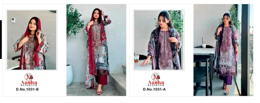Aasha 1031 A And B Cotton Dupatta Cotton Print With Embroidered Salwar Kameez