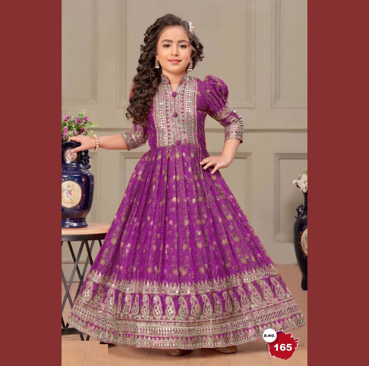 OC 165 Chinon Silk Readymade Kids Gown With Dupatta