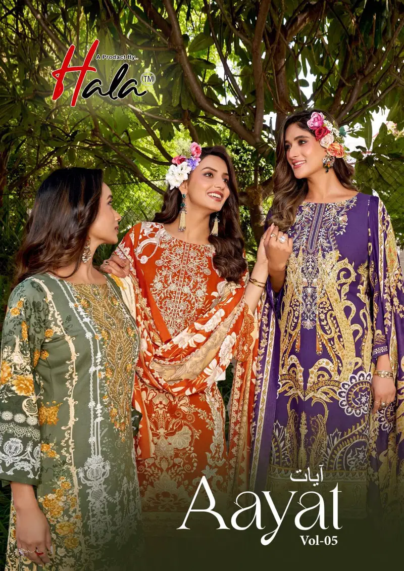 Hala Aayat Vol 5 Cotton Digital Printed Style With Heavy Embroidered Dress Material