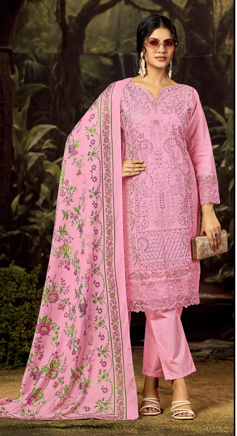 Elan E 28 A To D Cambric Lawn Cotton Embroidered Salwar Kameez