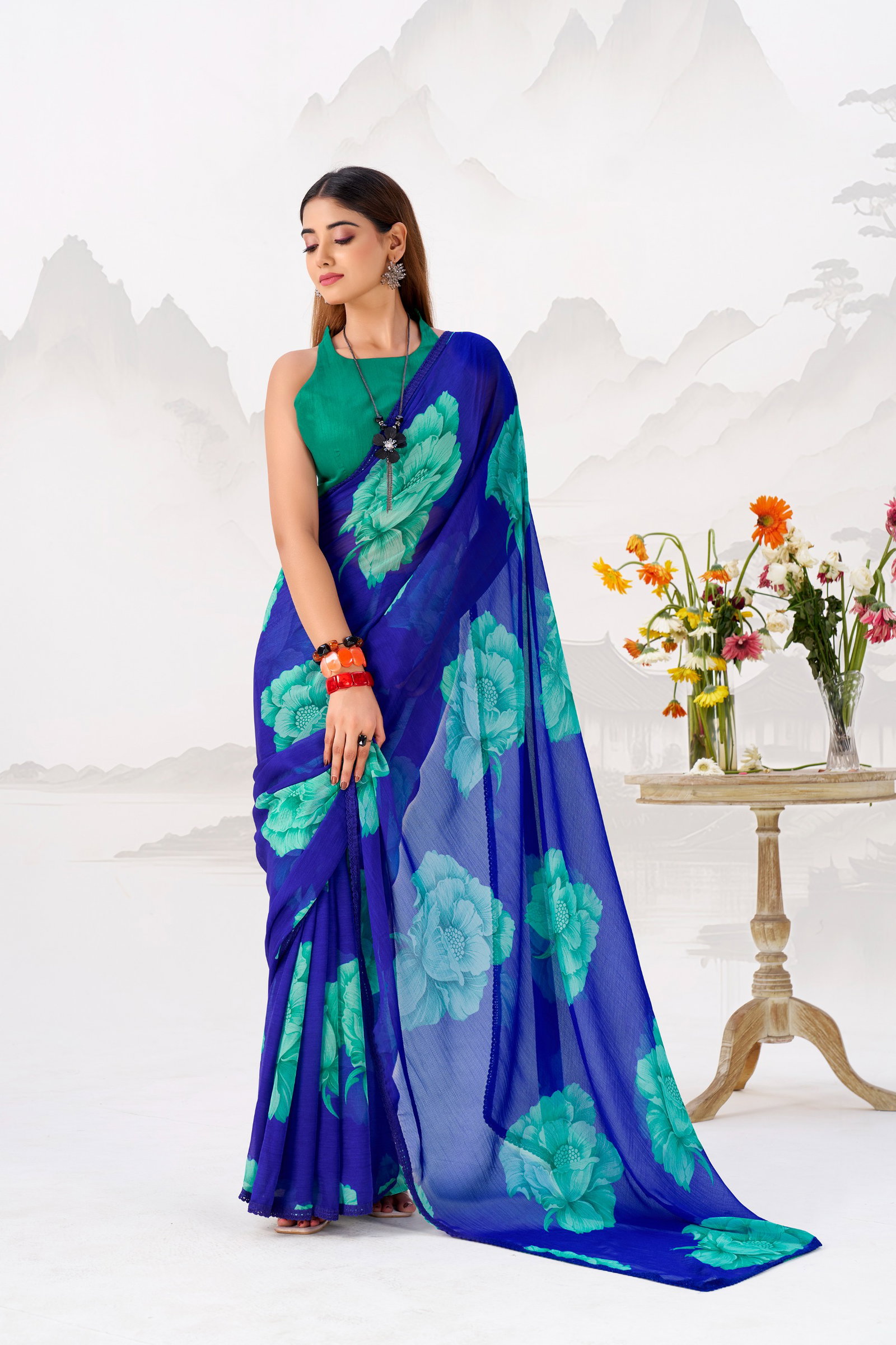 Taraa L 7033 Chiffon Floral Printed Saree Collection