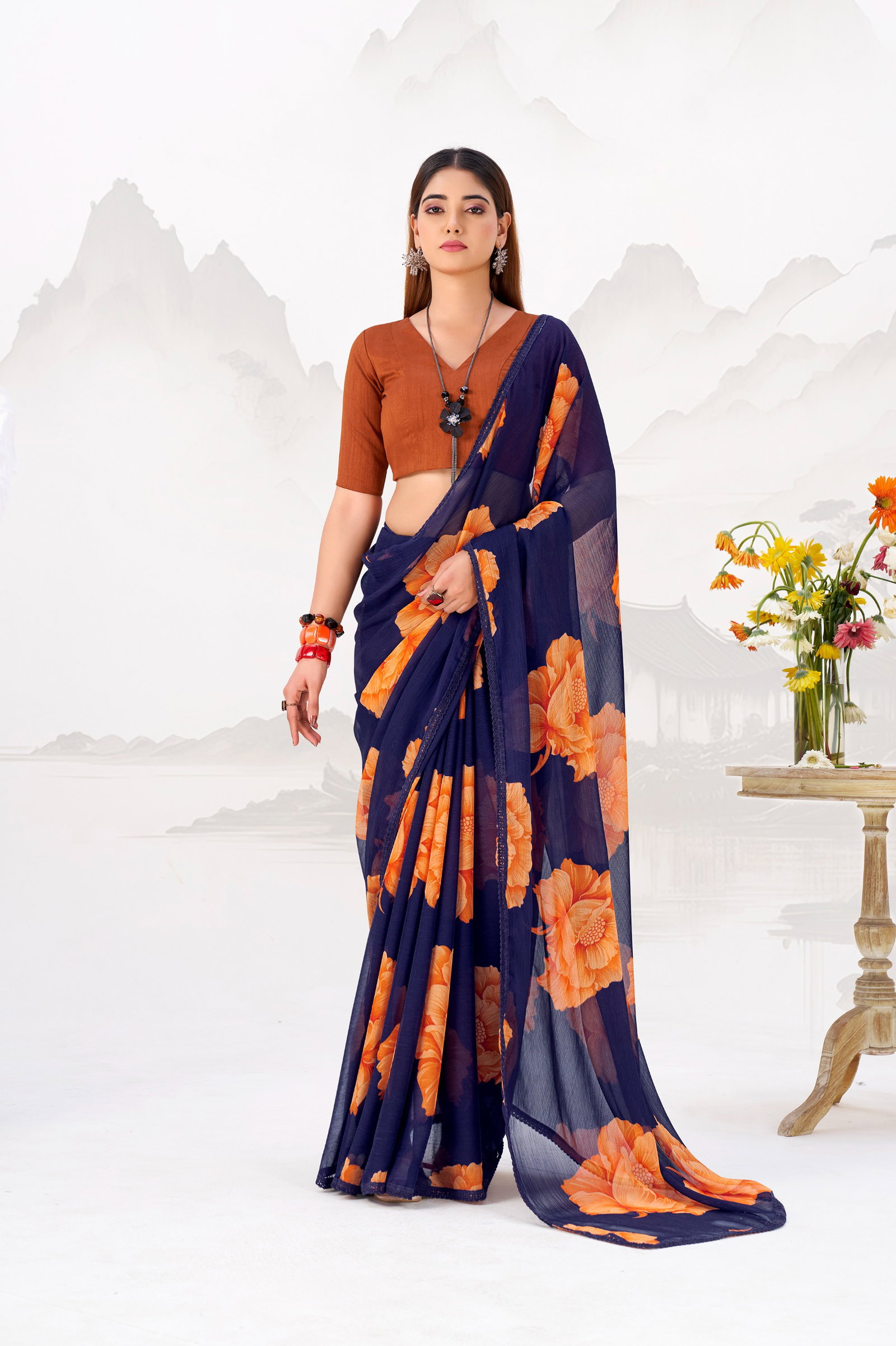 Taraa L 7033 Chiffon Floral Printed Saree Collection