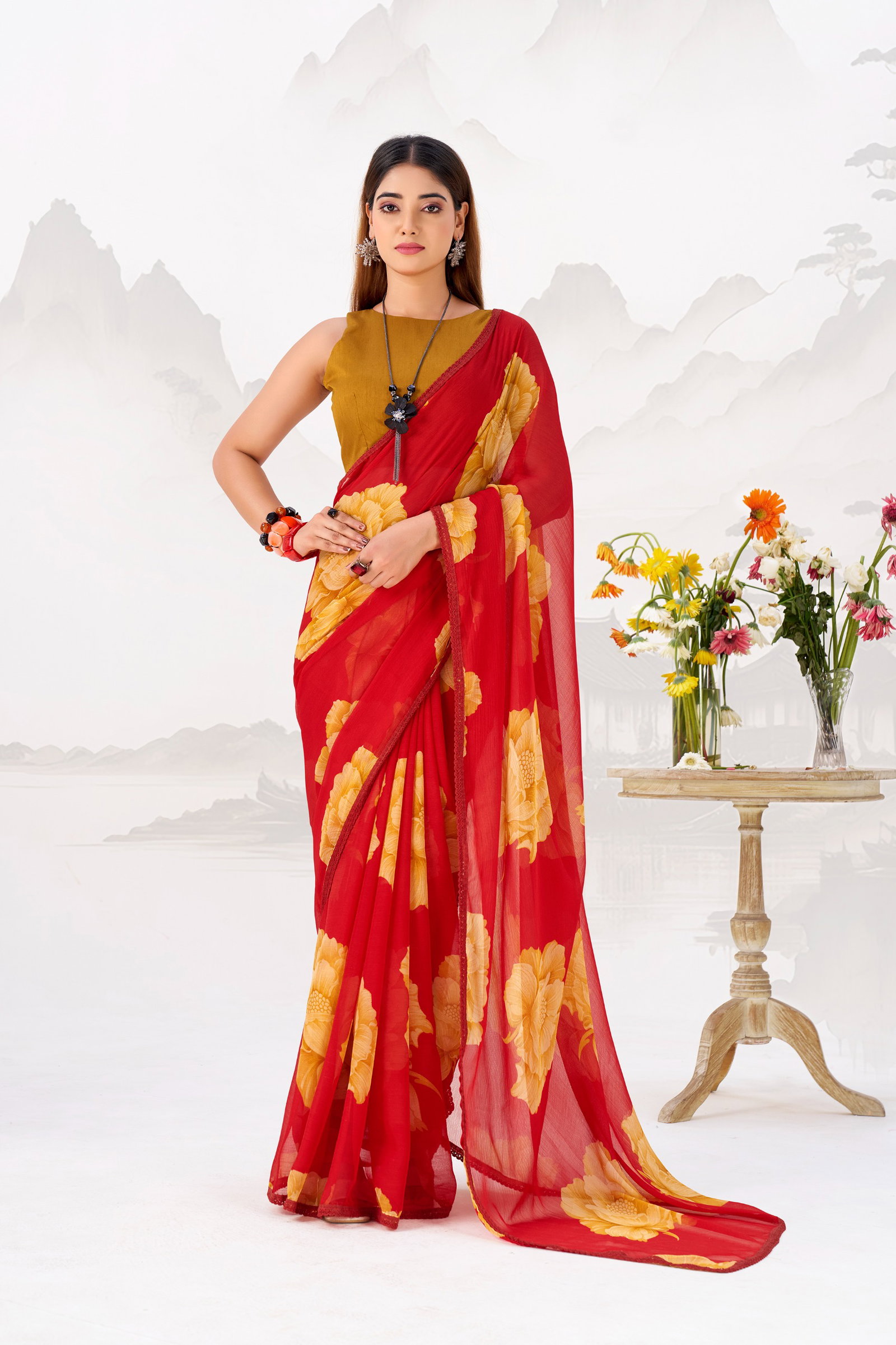 Taraa L 7033 Chiffon Floral Printed Saree Collection