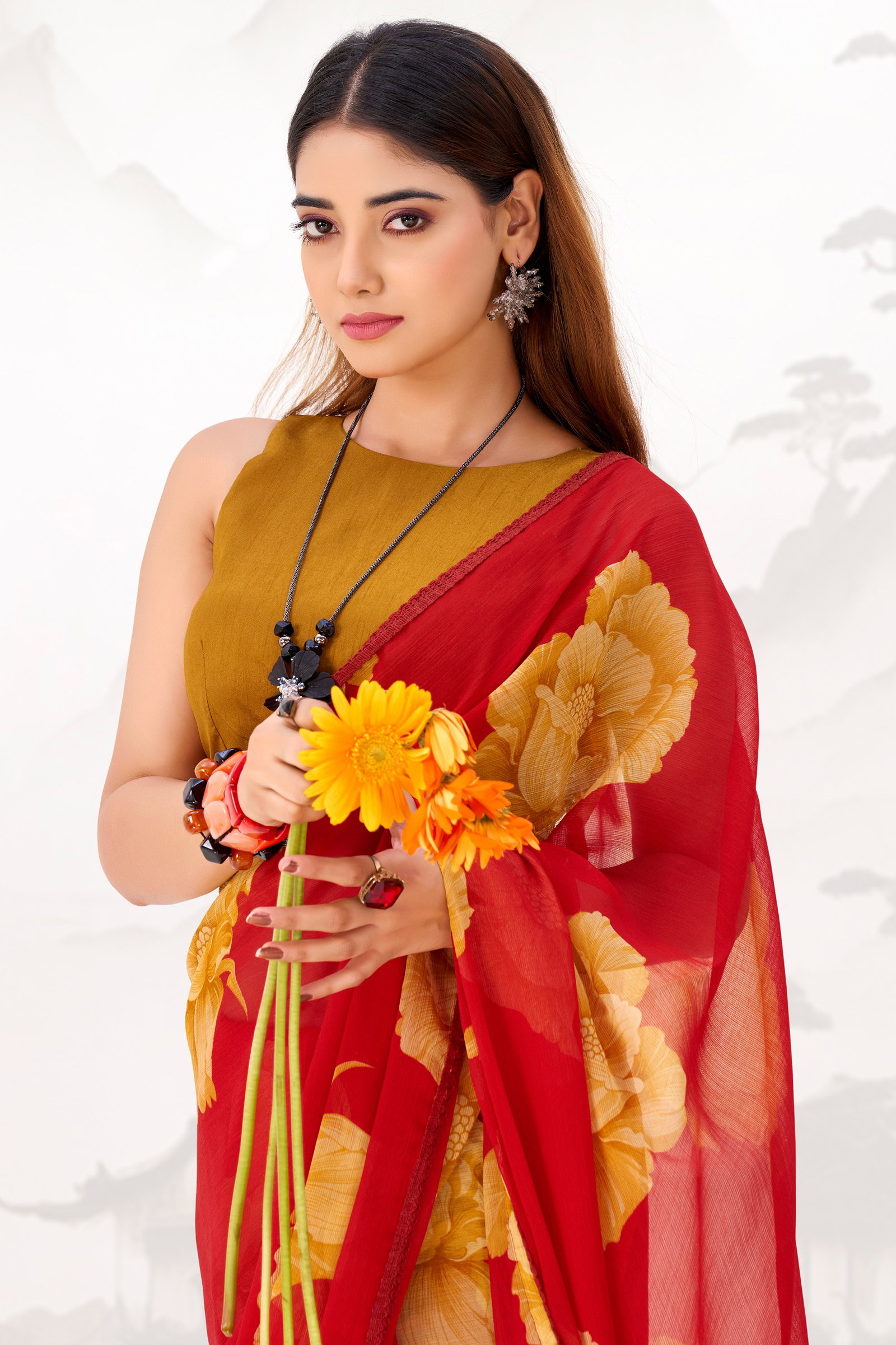 Taraa L 7033 Chiffon Floral Printed Saree Collection