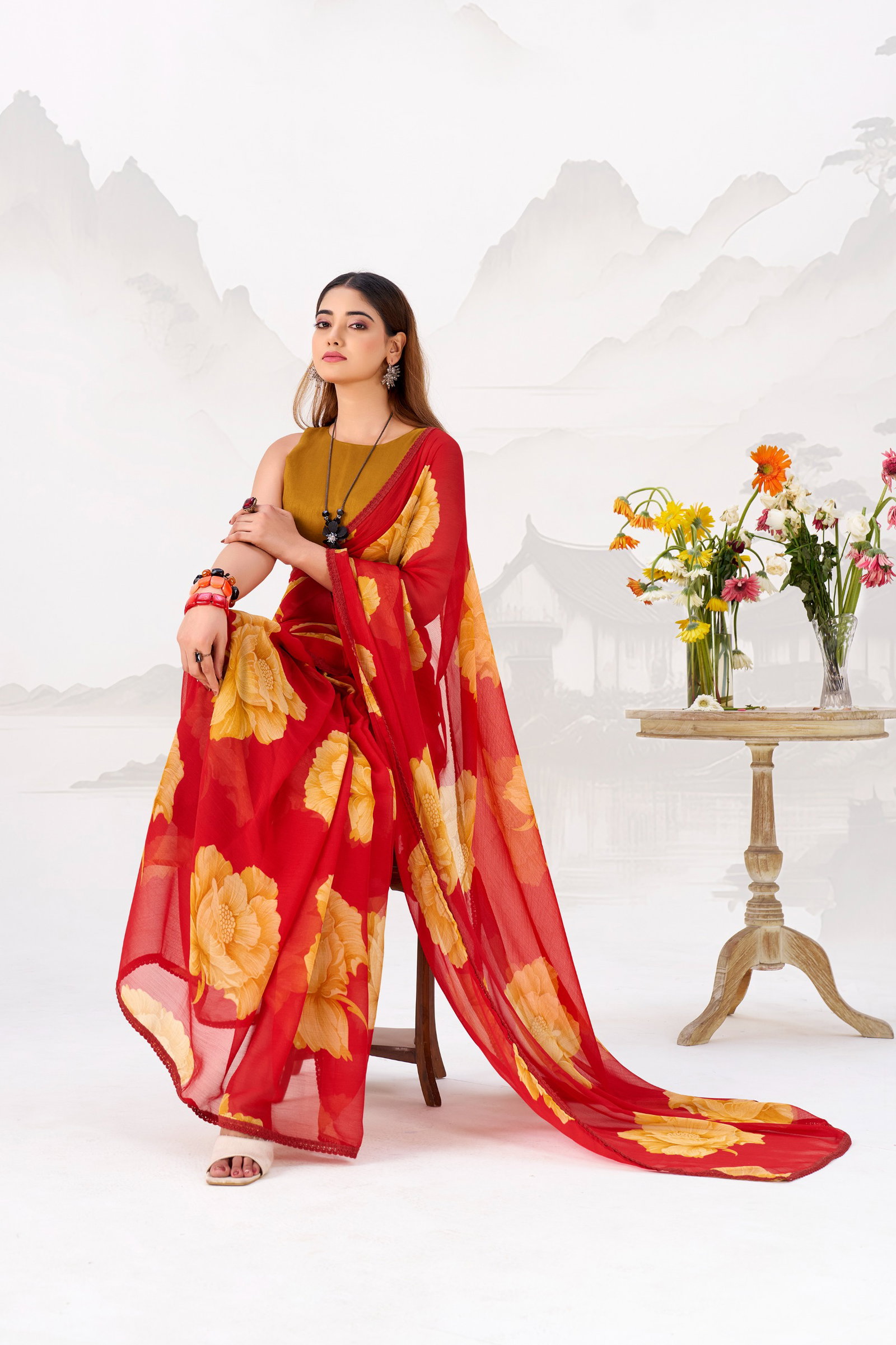 Taraa L 7033 Chiffon Floral Printed Saree Collection