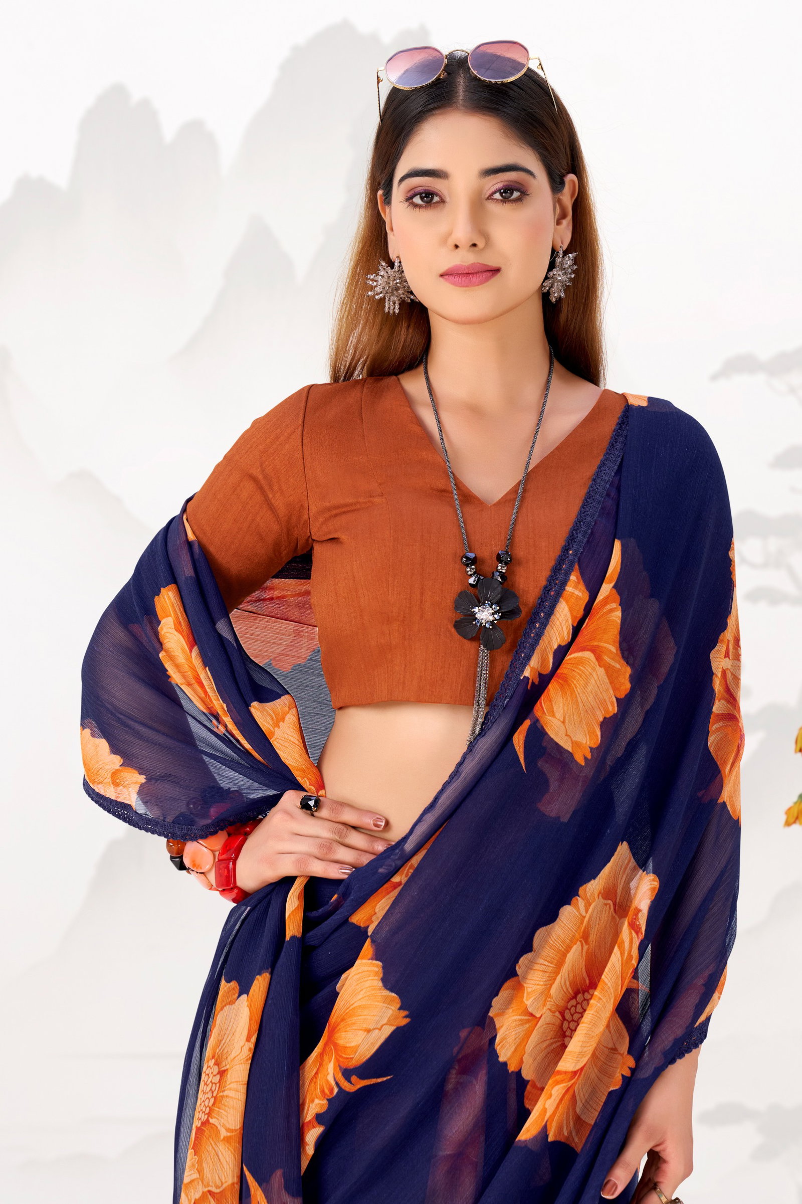 Taraa L 7033 Chiffon Floral Printed Saree Collection