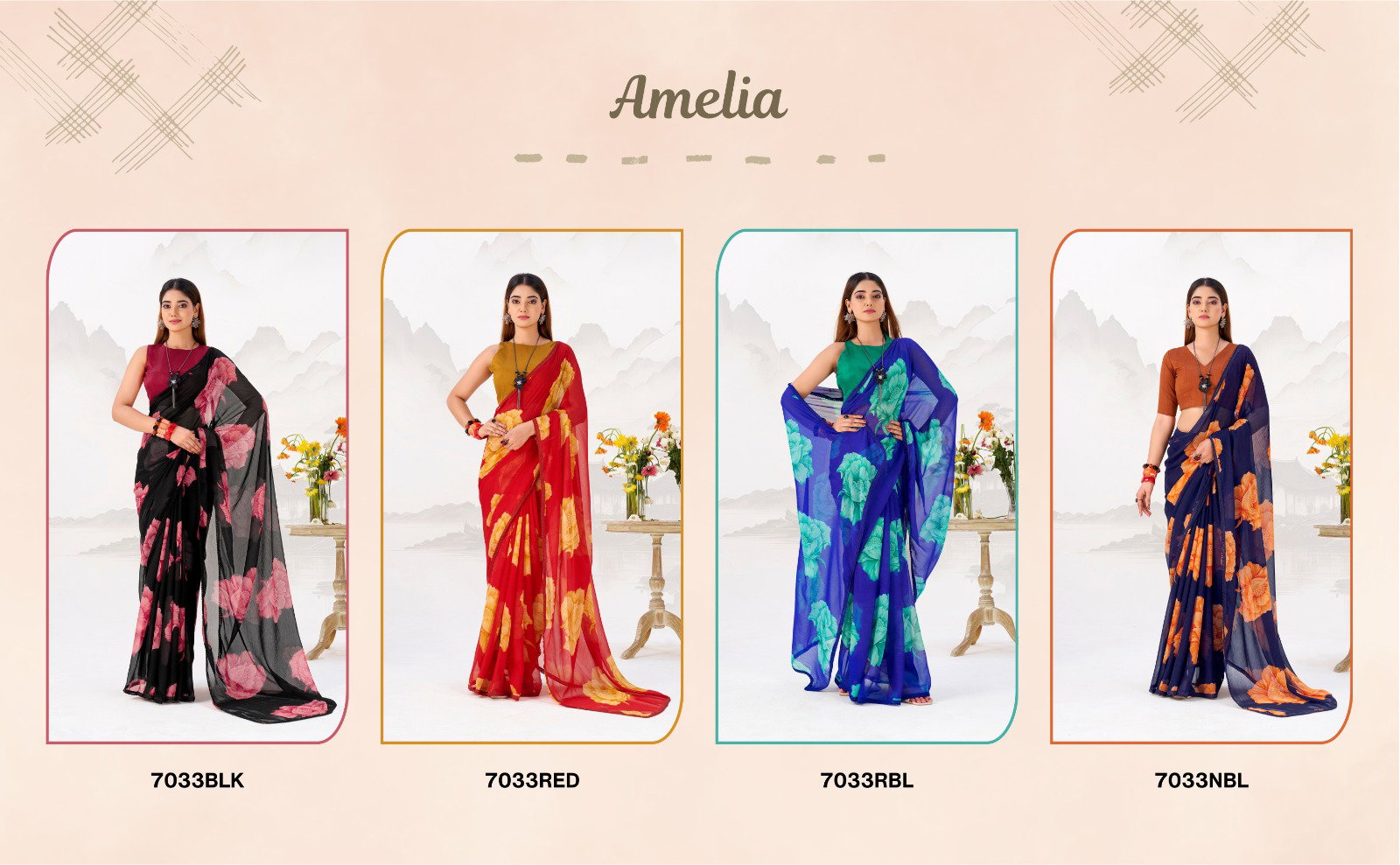 Taraa L 7033 Chiffon Floral Printed Saree Collection