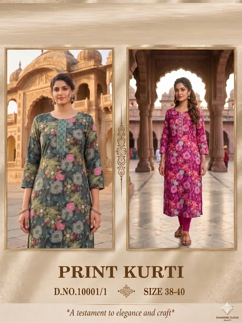 Print Kurti 10001 Vatican Printed Long Kurti Collection