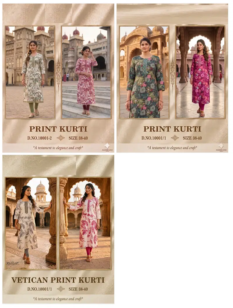Print Kurti 10001 Vatican Printed Long Kurti Collection