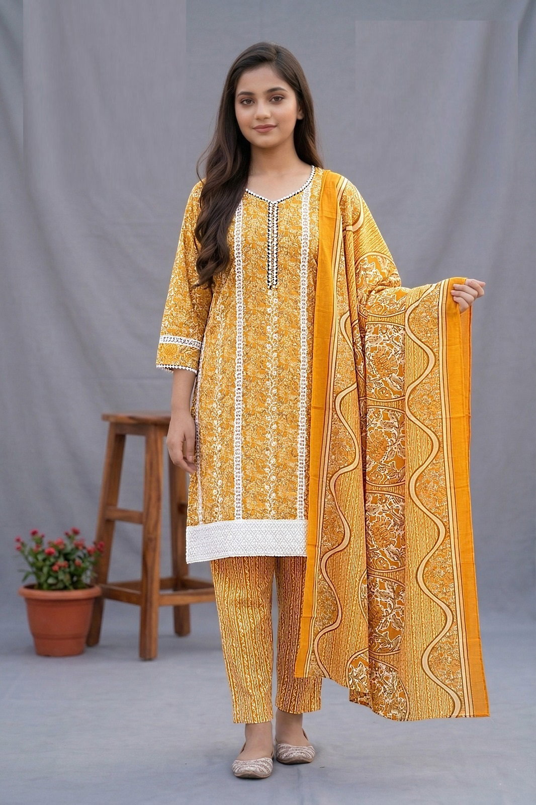 Grishma 8587 Cotton Printed Kurti And Bottom Dupatta Collection