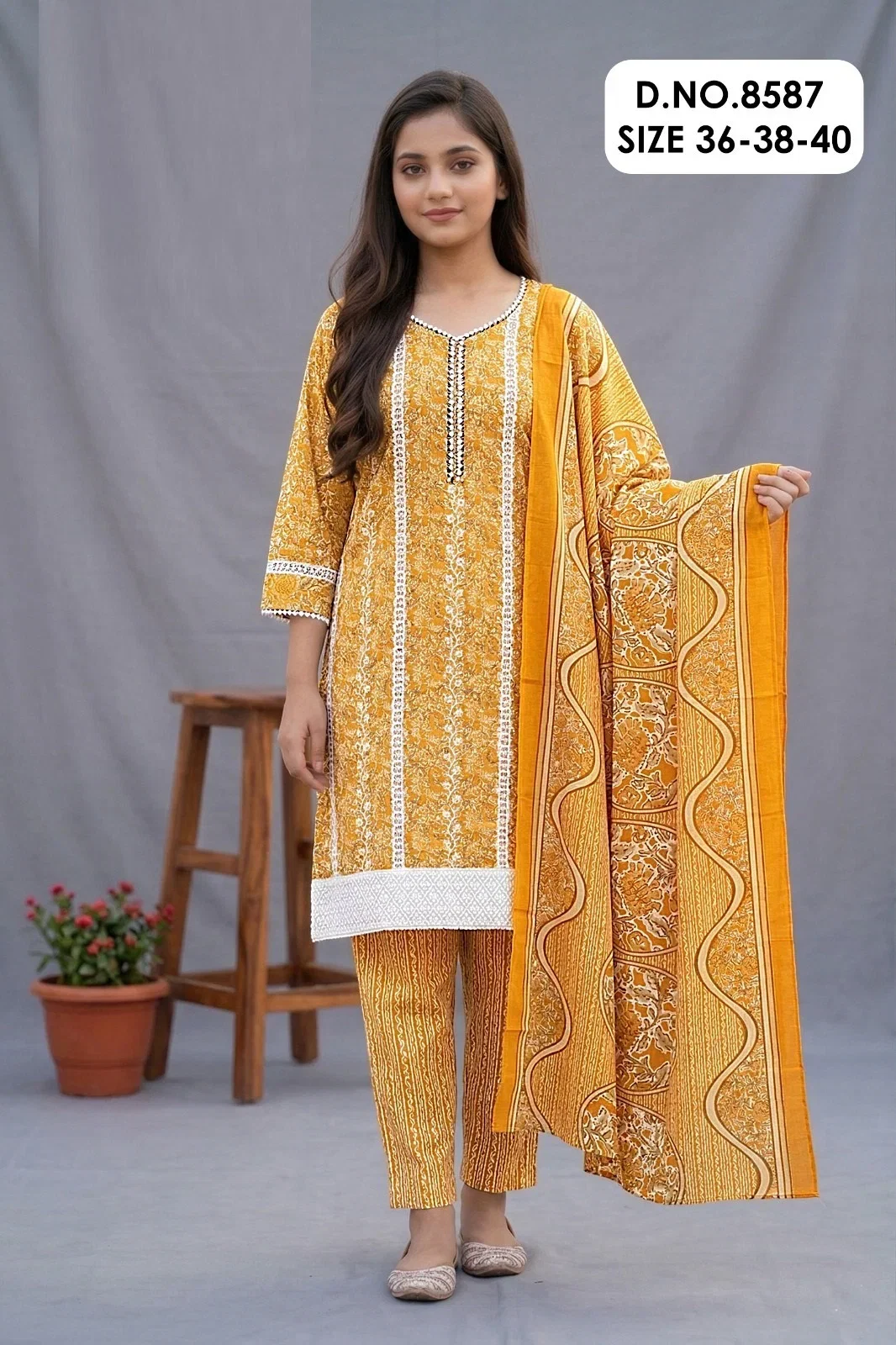 Grishma 8587 Cotton Printed Kurti And Bottom Dupatta Collection